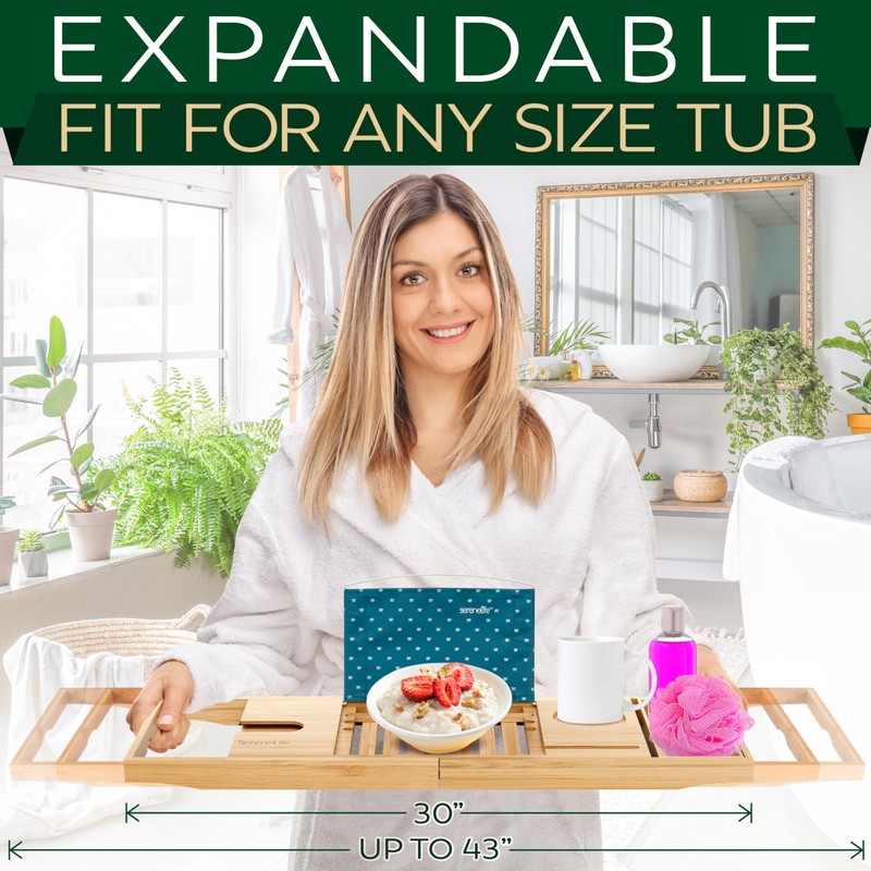 SereneLife Premium Bathtub Tray Caddy with Gift Box and Bow