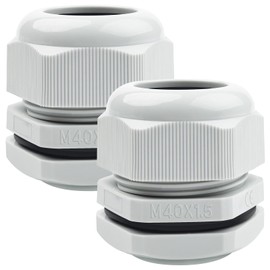 2 Pack Cable Glands M40, Caianwin IP68 Waterproof Locknut White Nylon Compression Glands Connectors with Junction Box and Washer