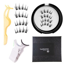 VanFROSTED Magnetic Eyelashes, No Glue Required, Magnet, Adsorption, False Eyelashes, Magnet, 3D Mink Volume, Bulb, Repeatable Set, Plastic Tweezers, Applicator Kit (D202 Banana Cream)