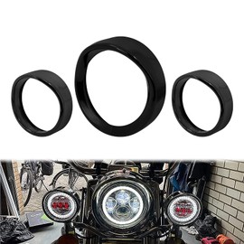 HCmotorku Motorcycle 7" Headlight Trim Ring 4.5" Fog Light Trim Ring Set Visor Style Fit for Harley Touring Road King Street Glide Electra Glide Gloss Black