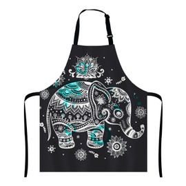 Wasach Animal Elephant Apron, Lotus Ethnic Elephant Apron,Adjustable Neck Bib Apron for Men Women,Suitable for Kitchen Cooking Waitress Chef Apron