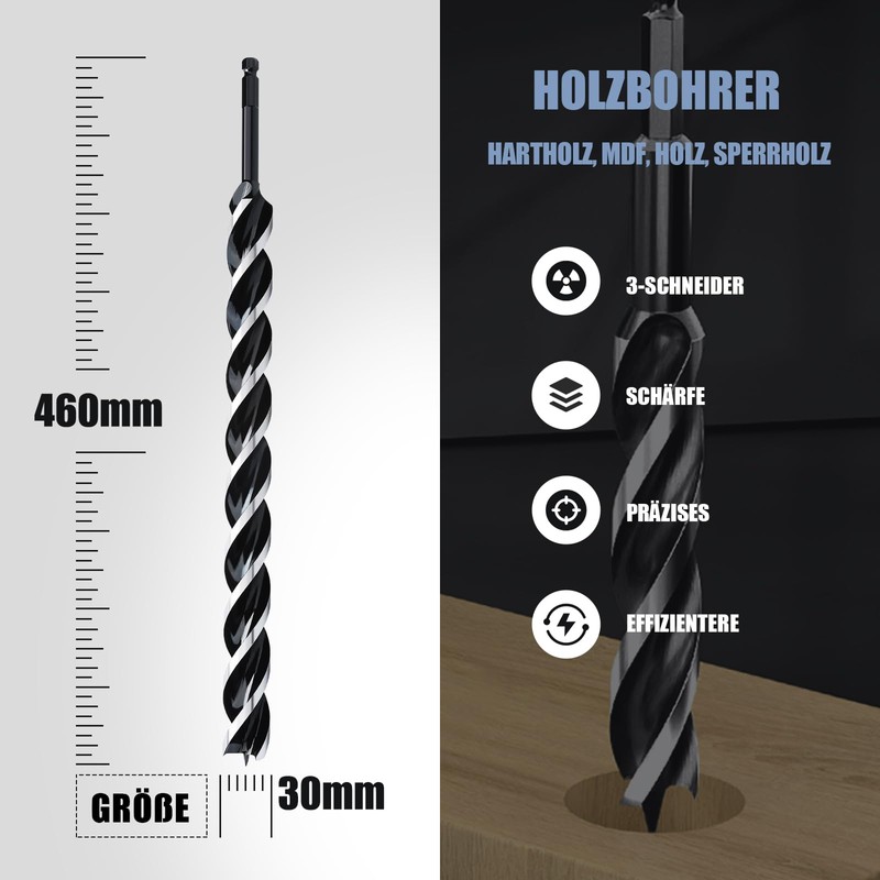 30 x 460 mm Wood Auger Drill Bit for Softwood,