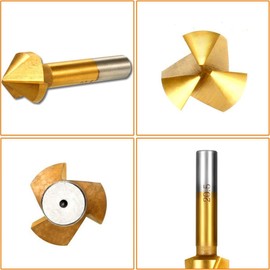 Shallho 6-Piece 90° Countersink Set, HSS Countersink Set, Titanium Coating, Diameter 6.3-20.5 mm, Countersink Drill with 1 Piece Brass Automatic Centre Drill Punch