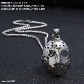 FIZIZDH Men's Stainless Steel Jason's Mask Hollow Openwork Pendant Necklace, 24 inch Keel Link Chain