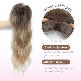 Clip in Fringe 360°Cover Fringe Clip in Hair Synthetic Wavy Brown Blonde Hair Clip in Bangs with Long Layered Fringe Clip in Hair Extension Curved Hair Pieces for Women (Brown Blonde with Dark Root)