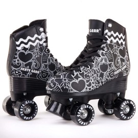 Skate Gear Cute Graphic Quad Roller Skates for Kids and Adults (Graphic Black, Women's 8 / Men's 7)