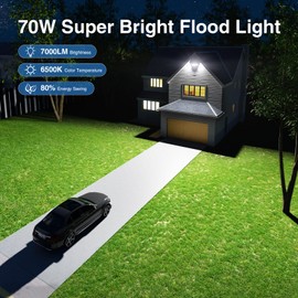 SZPOWER 70W LED Flood Lights Outdoor Waterproof IP65, 5 Heads Exterior Security Lights with 360° Lighting Angle, 6500K Super Bright Floodlight Fixture, Outside Lights for House, Backyard White