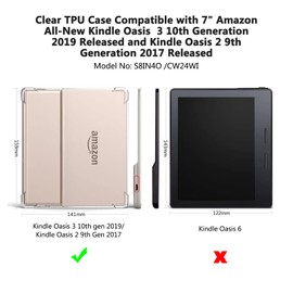 Aircawin for 7" All-New Kindle Oasis Case Clear with Tempered Glass Screen Protector,Clear Case for Kindle Oasis 10th Generation 2019&Kindle Oasis 9th Generation E-Reader 2017,Soft TPU Back Case-Clear
