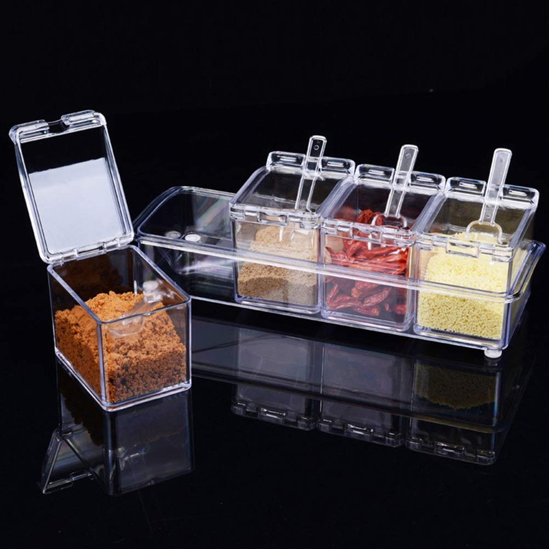 Contenedor de Almacenamiento de Condimentos Transparente con Cucharas, Resistente Al