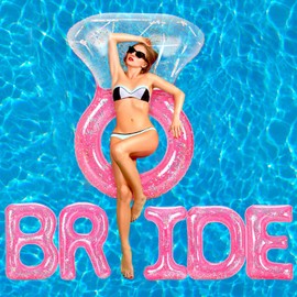 Sumind Bride Bachelorette Pool Floats 61 Inch Diamond Ring Float and 5 Inflatable Bride Letter Pool Pink Engagement Ring Floatie Stagette Decor for Swim Tube Beach Bridal Shower Wedding Outdoor Party