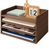 PROLEE Wooden Paper Tray Organizer for Desk,Stackable Paper Holder and