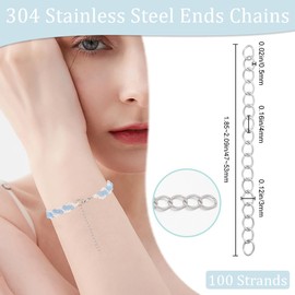 Beebeecraft 1 Box 100 Strands Bracelet Extension Chain 304 Stainless Steel Chain Extender Silver End Chains Jewelry Extender Chains for Jewelry Making Necklace Bracelet Supplies DIY Crafts (47~53mm)