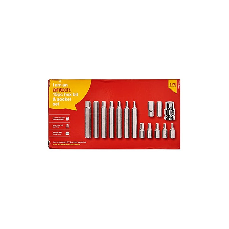 Amtech I8550 15 Piece Hex bit and Socket Set