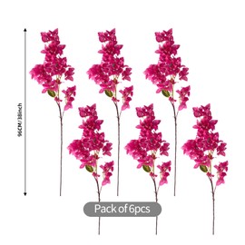 6PCS Silk Bougainvillea Artificial Flowers, UV Resistant, 36 Branches, Long Stems Faux Flower, Realistic Fake Bougainvillea Vines, for Wedding Porch Home Party Garden DIY Decor - 38 inch (Fuchsia)