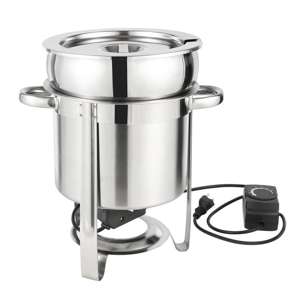 Restlrious Soup Chafer 11 QT Stainless Steel Round Soup Warmer with Electric Heating Plate, Large Marmite Soup Chafer with Pot Lid and Frame, Commercial Grade for Catering Parties Events Banquets
