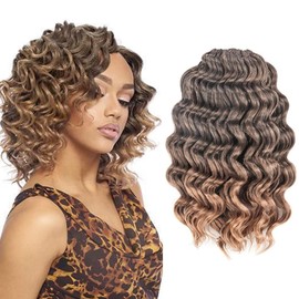 Ocean Wave Crochet Hair 7 Packs 12 Inch Ombre Brown Deep Wave Curly Braids Synthetic Twist Crochet Braiding Hair Extensions T27#