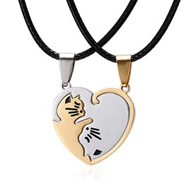 KEGUMINGX Cat Matching Necklaces Best Friend Necklace Couple Necklaces Heart Yin Yang Friendship Necklace for 2 Men and Woman Pendant Set, Friendship Jewelry, 18.0 Inches, Stainless Steel, No Gemstone