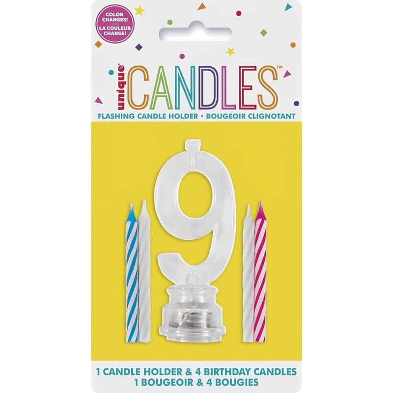 Green Plastic Number 9 Flashing Candle Holder With Birthday Candle