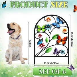 Yaocom 6 Pack Butterfly Decorative Garden Fence 16.5''H x 11.8''W Animal Barrier Border Butterfly Flower Design Metal Arch Border Edge Gate for Outdoor Patio Garden Yard Landscape Decorations