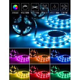 Lepro SMD5050 LED Tape Light, 49.2 ft (15m), 44-Key Remote Controller, RGB, DIY, Indoors, Brightness Adjustable, Dimming, Toning, High Brightness, Indirect Lighting, Double-Sided Tape, Cuttable, Easy Installation, Non-Waterproof, 20 Colors, 2 x 24.9 ft (