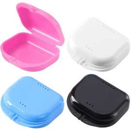 JMU Retainer Case with Vent Holes, 4Pcs Mouth Guard Case with Tight Snap Closure, Black, White, Pink and Blue