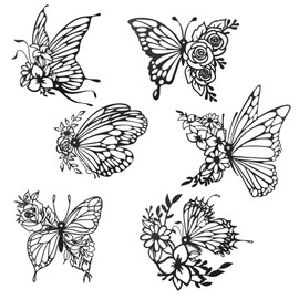 LIUCONGBD 6Pcs Metal Butterfly Wall Art, Butterfly Silhouette Wall Decor, Butterfly Flower Wall Sculptures for Bedroom Living Room Home Wall Indoor Outdoor Farmhouse Black Decoration
