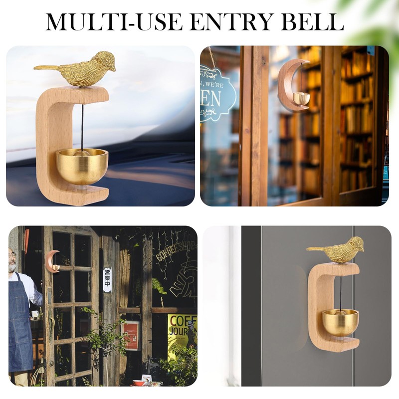 Magnetic Brass Bell for Door Opening (Beech Wood Prosperity Bird
