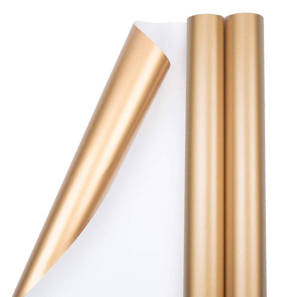 JAM Paper Gift Wrap - Matte Wrapping Paper - 50 Sq Ft Total (30 in x 10 Ft Each) - Matte Gold Foil - 2 Rolls/Pack