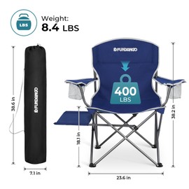 FUNDANGO Folding Camping Chair with Table, 2 Pack Portable Heavy Duty Outdoor Padded Chairs for Adults with Cup Holders for Lawn Beach Picnic Outside Travel (Blue)