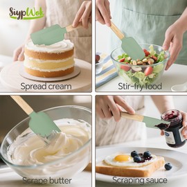 Silicone Spatula Set, Food Grade Rubber Spatula-4 Piece Nonstick Rubber Spatulas, Spoonula, Jar Scraper for Cooking, Baking, Mixing, Frosting - Heat Resistant Up to 600°F (Spatulas-Green)