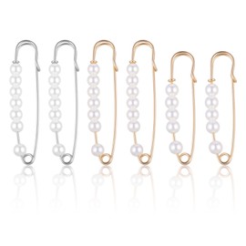 6pcs Skirt PinsFaux Pearl Safety Pins Brooch Pins for Women Clothing Pants Clips to Tighten Waist Decorative Sweater Shawl Clips for Dress Pants Cardigan Collar Waist Extender Accessories
