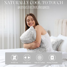 Madison Park Essentials Set of 2 Satin Pillowcase for Hair & Skin, Luxuriously Soft, Silky with Natural Sheen Luster, Cool to Touch, Wrinkle-Free, Machine Washable, King Gray Leopard 2 Piece