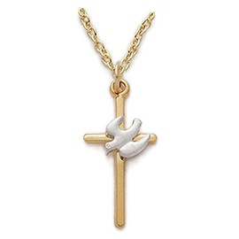 TrueFaithJewelry Two-Tone 18KT Gold Plated Sterling Silver Cross Pendant Necklace with Dove Religious Jewelry, 1 Inch
