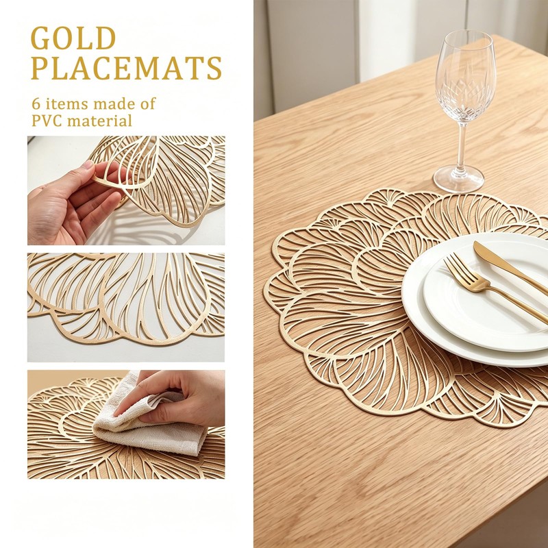 Simulated Flower-Shaped Vinyl Plastic Placemats Set of 6 — Heat