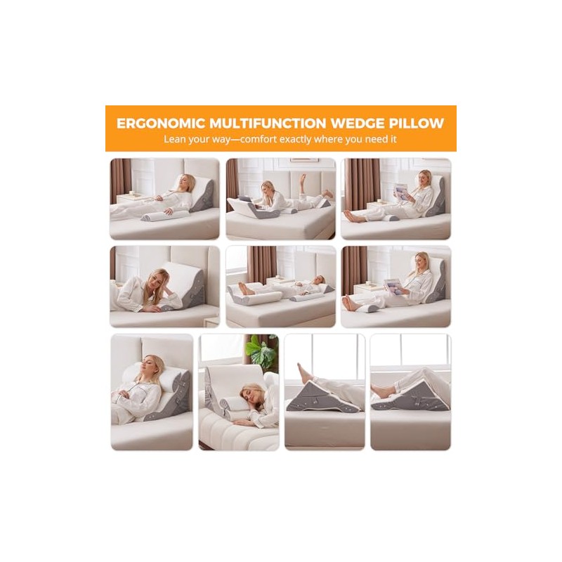 Ruqmuis 3PCS Wedge Pillow Set for After Surgery, Adjustable Back