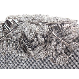 Unique Clasp Silver Diamante Crystal Diamond Evening bag Clutch Purse Party Bridal Prom