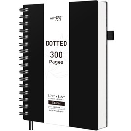 RETTACY Bullet Dotted Journal Notebook, 300 Pages, A5 Medium Size (14.5 x 21 cm), 100 GSM Thick Paper, Flexible Plastic Cover, Spiral-bound, for Bullet Journaling, Planning, Tracking (Black)
