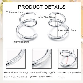 Kakonia 925 Sterling Silver Spiral Hoop Earrings 18K White Gold Plated Hypoallergenic Double Hoop Earrings High Polished Piercing Hoop Earrings for Women Girl