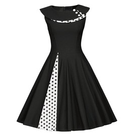Women's Audrey Hepburn Vintage 1950s Retro Rockabilly Prom Dresses Polka Dots Sleeveless Short Wedding Formal Casual Cocktail Swing Party Dress A Line Homecoming Elegant Midi Evening Dress Black M