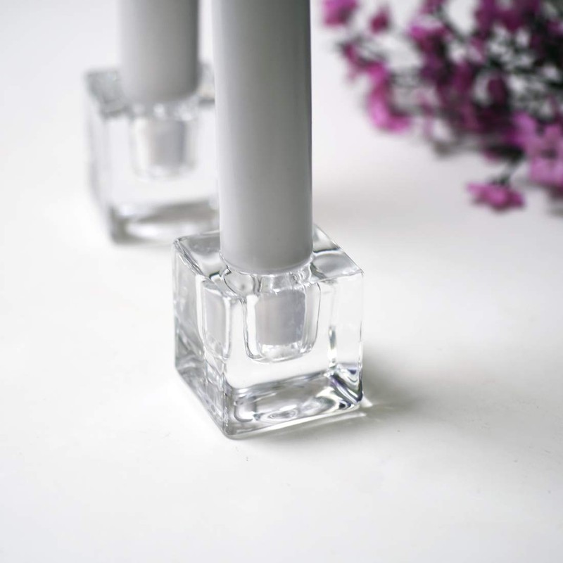 Aglary 12PCS Square Glass Taper Candle Holders for Table Centerpiece.
