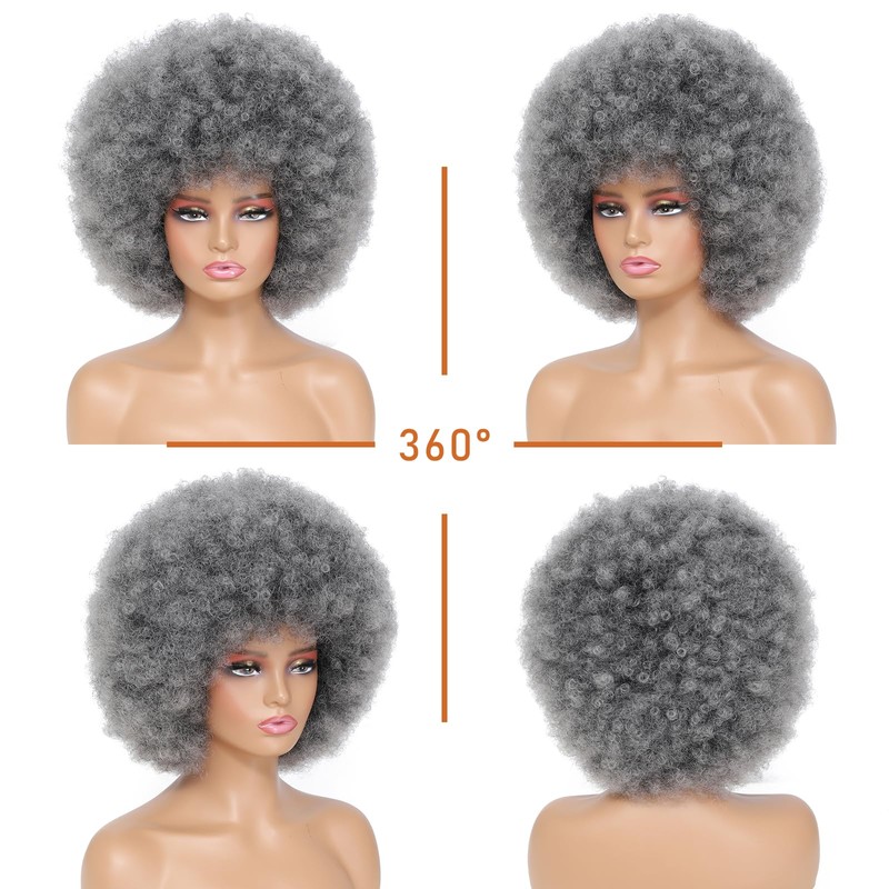 Afro Wigs for Black Women Gray Bouncy Fluffy Curly Big