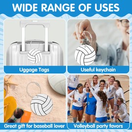 12 PCS Volleyball Luggage Tags for Volleybal Travel Suitcases Labels with Metal Ring 2.75in Volleyball Keychain Volleyball PVC Name Id and DIY Pocket Hug Card for Men Women Travel Bag Suitcase