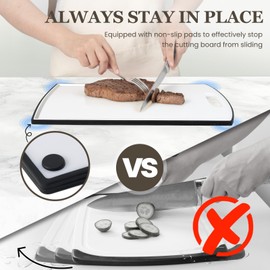 Non Slip Cutting Board, Kikcoin Extra Large Plastic Cutting Boards for Kitchen Dishwasher Safe Chopping Board Set of 3 with Juice Grooves, Easy Grip Handle