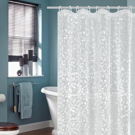 Zocipro Shower Curtains, 3D Effect Pebble Clear Shower Curtain, 200x120cm Shower Curtains Mould Proof Resistant with 3 Magnets, PEVA Waterproof Bathroom Curtains with 8 Hooks