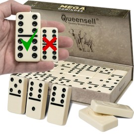 Queensell Set de Dominó Mega Grande de 3" para Adultos y Niños – Dominó Doble 6 Clásico – Juego de Mesa con 28 Fichas y Estuche de Regalo, Juegos de Mesa