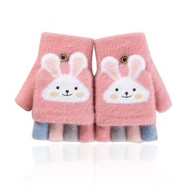 1 Pair Children's Rabbit Gloves, Fingerless Gloves, Pink Gloves, Cartoon Gloves for Girls, Warm Folding Gloves, Suitable for Winter, pink