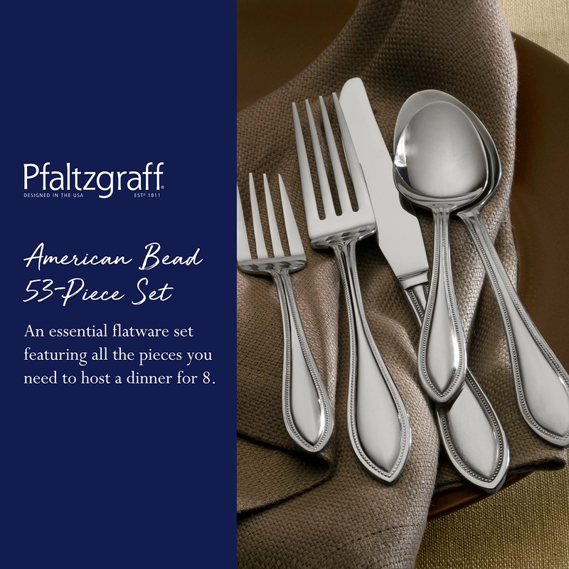 Pfaltzgraff American Bead 53-Piece Stainless Steel Flatware Set with Serving