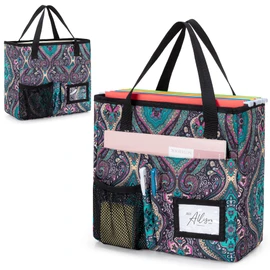 LoDrid Collapsible File Tote Bag with Handles, Portable File Organizer Box with 3 Built-in Boards for Letter Size Files, Document Storage Case for Office, Home, Travel, Totem, Bag Only, LD06002