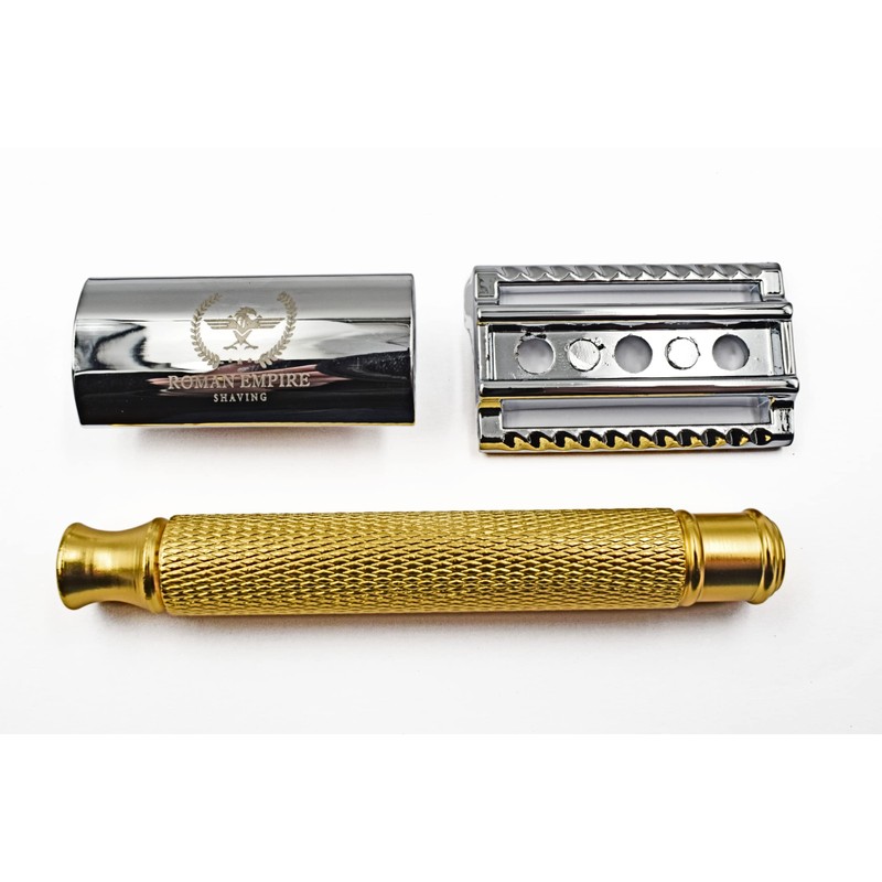 Roman Empire Shaving Double Thread Caesar Gold Safety Razor by