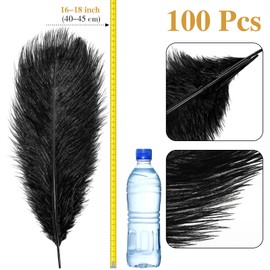 XunYee 100 Pcs Large Natural Ostrich Feathers Plumes Bulk for Centerpiece 16-18 Inch (40-45 cm) Feathers for DIY Crafts Christmas Wedding Party Decorations(Black)